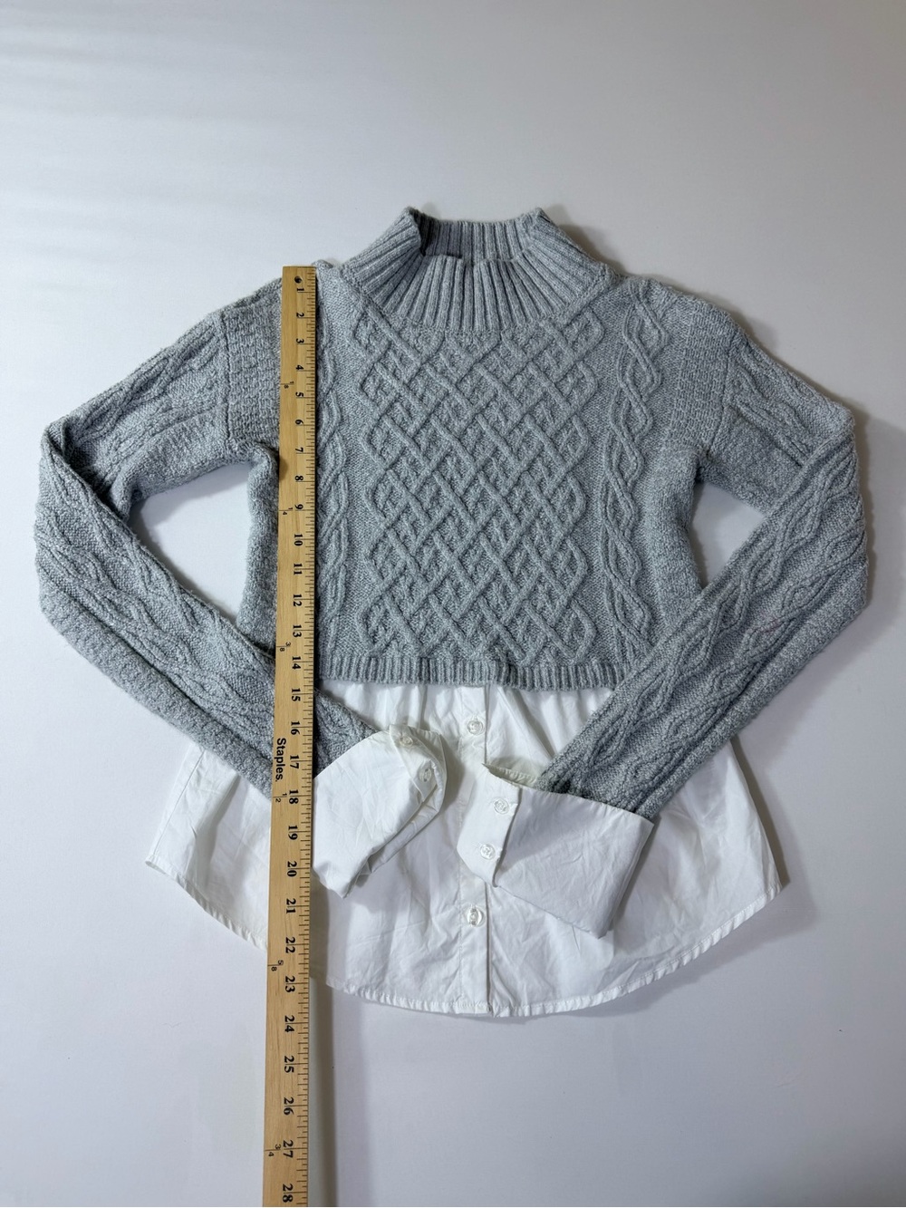 Anthropologie Maeve Cable Knit Layer Sweater Women XS Gray White Boho Mock Neck - Picture 3 of 9